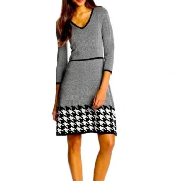 slim fit dress slacks Mixed Media Fit and Flare Sweater Dress  English Factory